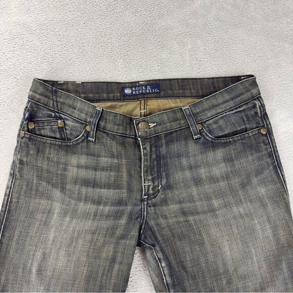 Rock & Republic Women's Sz 30x30 Distressed Five Pocket Denim Jeans Embroidered - Picture 12 of 14